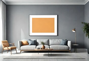 modern living room with sofa and Picture frame on wall