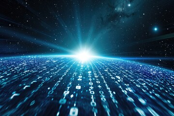 The photo captures a dazzling array of lights, filling the entire space with a vibrant and captivating glow, A burst of binary code from space, AI Generated