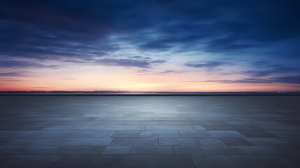 Fototapeta na wymiar Dark concrete floor background infinite horizon sky panoramic scene