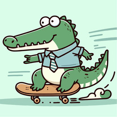 sport animal cool crocodile on a fast skateboard vector illustration