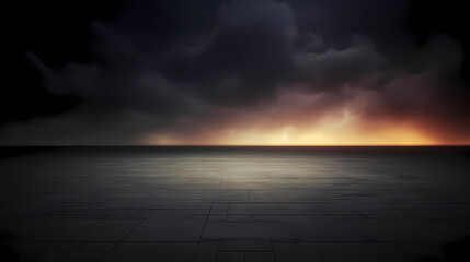 Dark concrete floor background infinite horizon sky panoramic scene