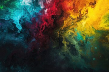 A stunning multicolored painting showcasing vibrant hues against a deep black backdrop, A chaotic fusion of dark and light colors reflecting emotions, AI Generated