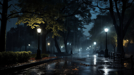raining night landscape background