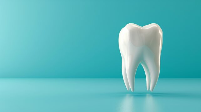 3d render illustration on blue background human tooth with copy space  