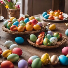 Easter eggs on wood background