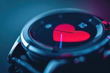 A detailed close-up photograph capturing a heart-shaped design on a watch, showcasing love and elegance, A close-up of a fitness tracker showing steps and heart rate, AI Generated