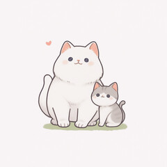 Illustration of a cat with her kitten 