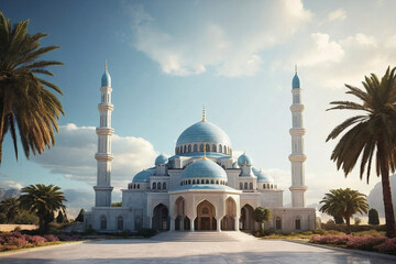Obraz premium A 3D Illustration Featuring a Mosque with a Central Gate