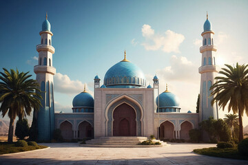 A 3D Illustration Featuring a Mosque with a Central Gate