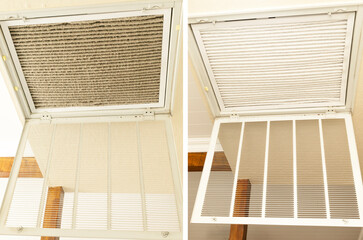 Before And After. Clean And Dirty Stainless Steel Pleated Ac Furnace Filters With Carbon. Air...