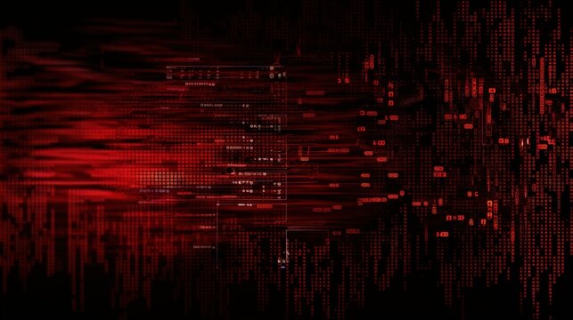 Dark red background with computer code.