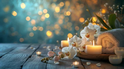 Foto op Plexiglas Serene spa ambience with candles and orchids  © Media Srock