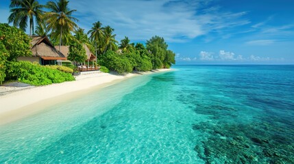 Coast of a beautiful island with palm trees
