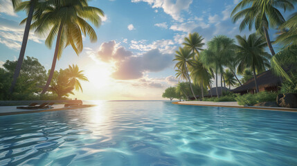 Coast of a beautiful island with palm trees
