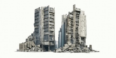 Ruined Skyscrapers Isolated On White background