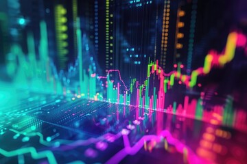 A computer screen displaying a vibrant and intricate pattern with vivid colors, Abstract representation of stock market trends with colorful graphs and charts, AI Generated