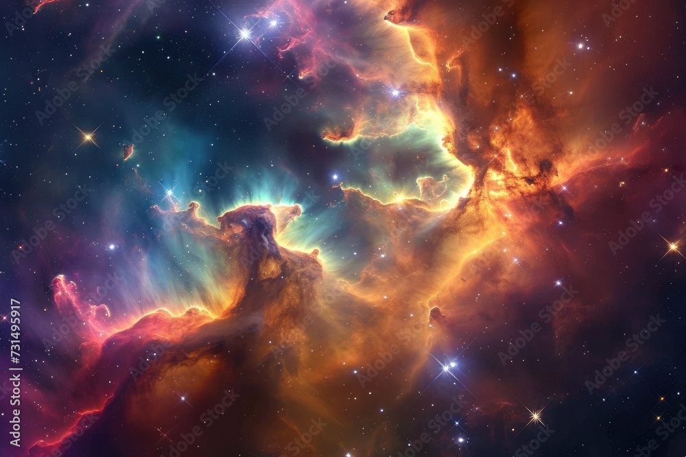 Wall mural this photo captures a vibrant space scene adorned with an array of stars and clouds, abstract space 