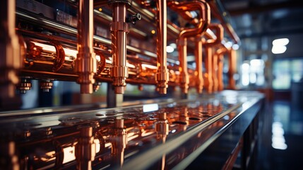 Copper pipes on factory or brewery