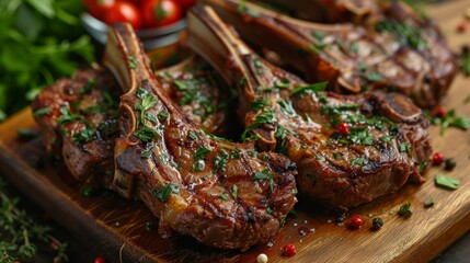 big tender pieces of lamb chops served on a wooden table