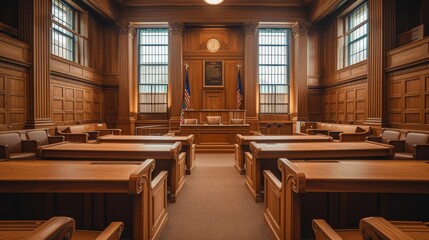 Empty courtroom or courtroom - obrazy, fototapety, plakaty