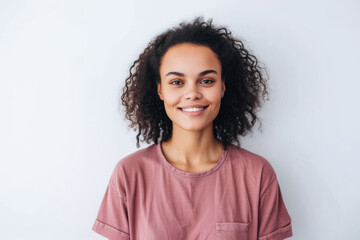 Close up portrait of a happy young woman isolated from a white background copy space for text.