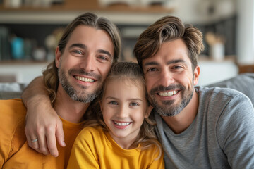 Happy gay couple family smiling together in a loving portrait, Generative Ai Illustration