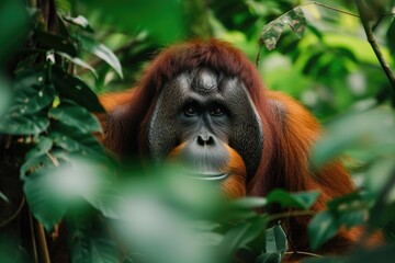 Obraz premium A picture of an orangutan in a jungle.