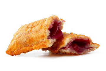 Fried cherry pie isolated on white background