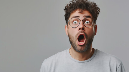 Shocked Man with Glasses and Curly Hair