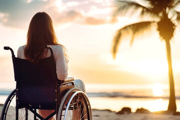 Fototapeta premium Woman in Wheelchair Observing Ocean Horizon