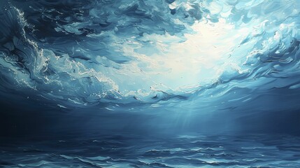Liquid silver and cerulean blue in a serene, underwater tableau.
