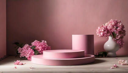 Pastel Perfection: Minimalist Pink Podium Against Pink Wall