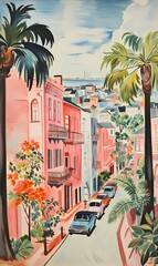 Fototapeta premium Charleston south Carolina street colorful wall art painting wallpaper background