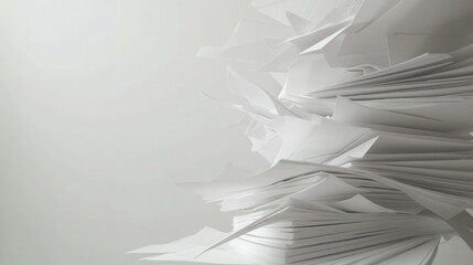 close up of flying paper and stack of papers on white background
