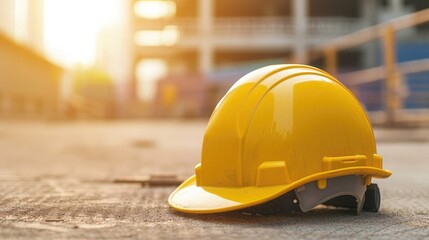 Hard hat on site construction background, Helmet safety, Labor day