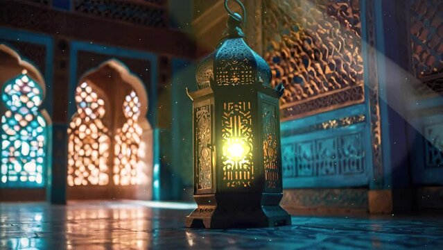 interior pray room of a mosque lantern