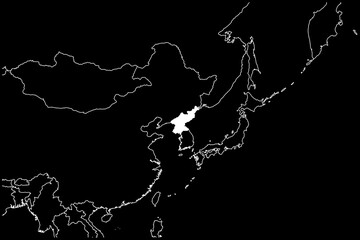 North Korea map Asia black background