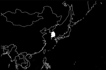 South Korea map Asia black background