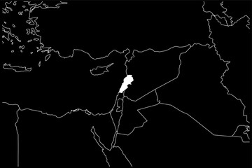 Lebanon map Asia black background