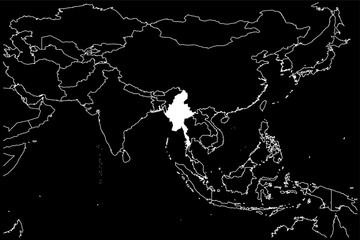 Myanmar map Asia black background
