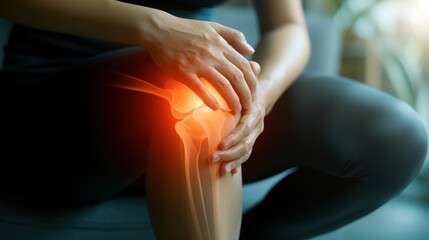 Man suffering from knee pain in medical office. Health care and medical concept.