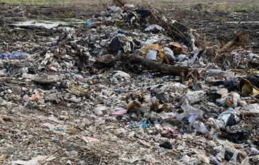 BANGKOK, THAILAND - February 15, 2024: Garbage pile on empty land To prepare to make it an agricultural area. Concept pollution problems in Thailand.
