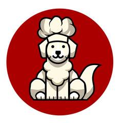 vector illustration of a cute dog wearing a chef's hat. with flat, cartoon, minimalist, 2d style isolated on white background