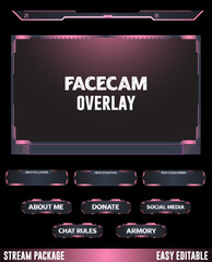 Neon pink live stream facecam alerts and panels element design for gamer © Israfil