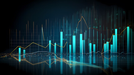 Stock market chart background, financial forecast illustration with glowing trend lines