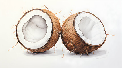 Coconut Drawing on White Background