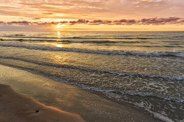 Beautiful sunset over Baltic sea. Summer landscape of polish sea.	 - 731505583