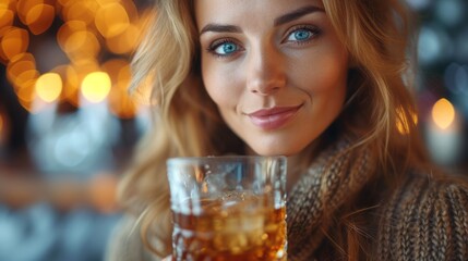 alcoholism, alcohol addiction and people concept - drunk woman or female alcoholic drinking whiskey at home