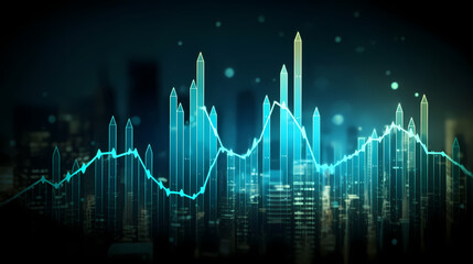 Stock market chart background, financial forecast illustration with glowing trend lines