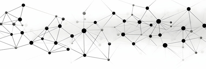 Dots connected by lines forming neural network pattern, black and white background, web header